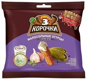 Сухарики КИРИЕШКИ ржаные малосольные огурчики с соусом тартар 60г+25мл (30)