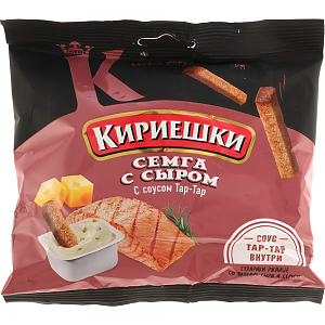 Сухарики КИРИЕШКИ ржаные сыр и семга с соусом тартар 60г+25мл (30)