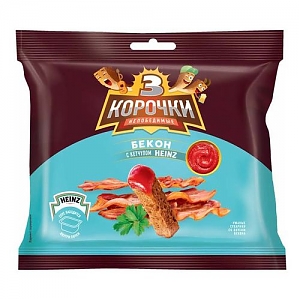 Сухарики ТРИ КОРОЧКИ бекон и кетчуп 60г+25мл (30)