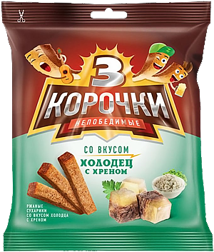 Сухарики ТРИ КОРОЧКИ холодец с хреном 40г (60)