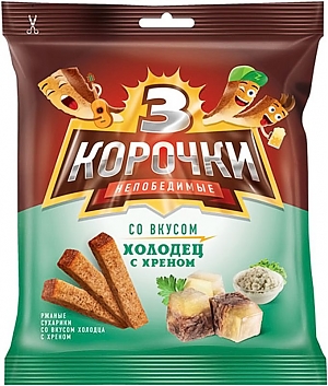 Сухарики ТРИ КОРОЧКИ холодец с хреном 40г (60)