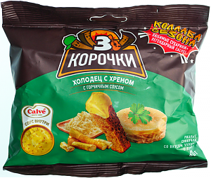 Сухарики ТРИ КОРОЧКИ холодец с хреном и горчичным соусом 60г+25мл (30)