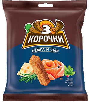 Сухарики ТРИ КОРОЧКИ сёмга с сыром 40г (60)
