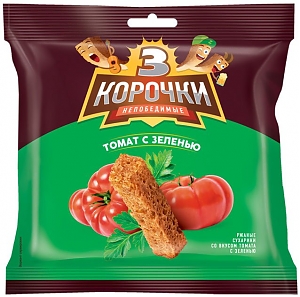 Сухарики ТРИ КОРОЧКИ томат и зелень 40г (60)