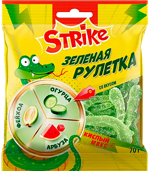 Жевательный Мармелад STRIKE Зеленая рулетка 70г (50)