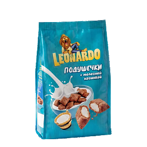 Завтрак LEONARDO подушечки с молочной начинкой 250г (10)