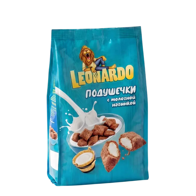 Завтрак LEONARDO подушечки с молочной начинкой 250г (10)